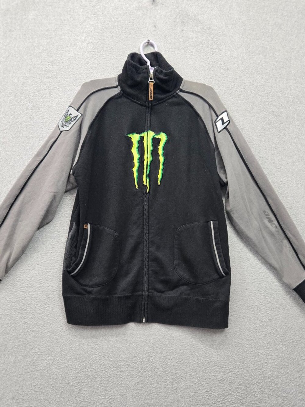 Monster Energy Men Track Jacket XL Black Colorblock Logo Embroidered Full Zip